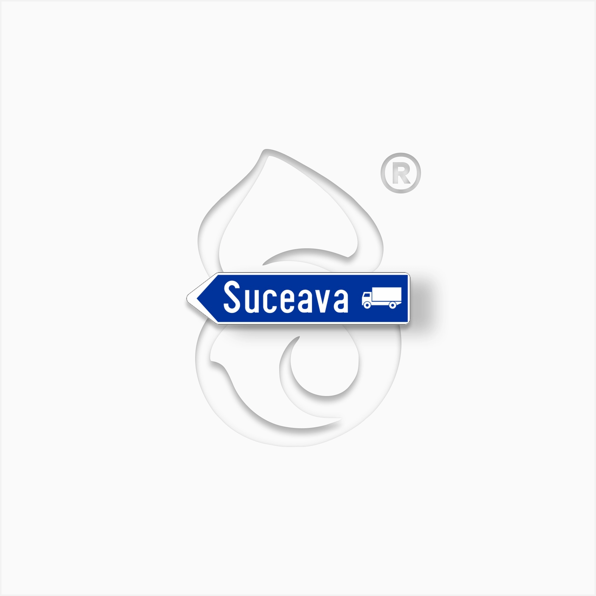 Indicator rutier de orientare cu folie reflectorizantă pentru indicarea direcției de urmat pentru autovehiculele destinate transportului de mărfuri.