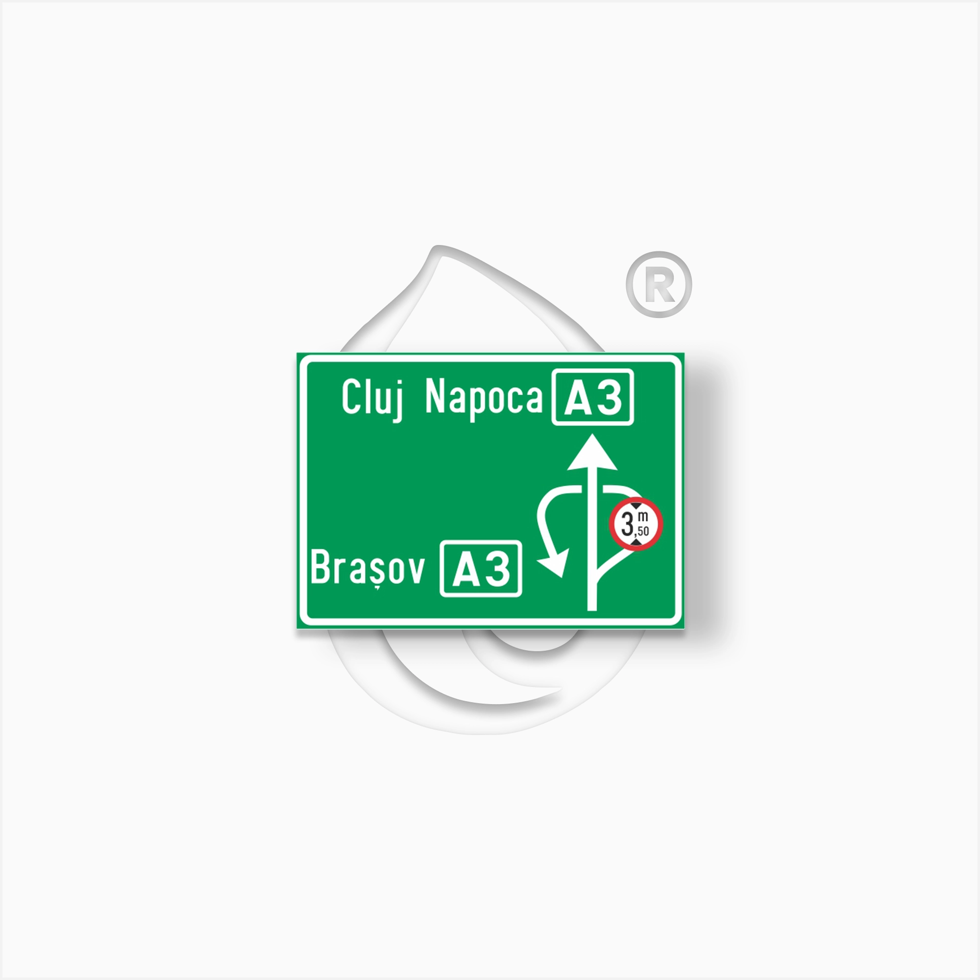 Indicator rutier de orientare cu folie reflectorizantă pentru semnalizarea punctului de întoarcere pe autostradă și orientarea traficului.