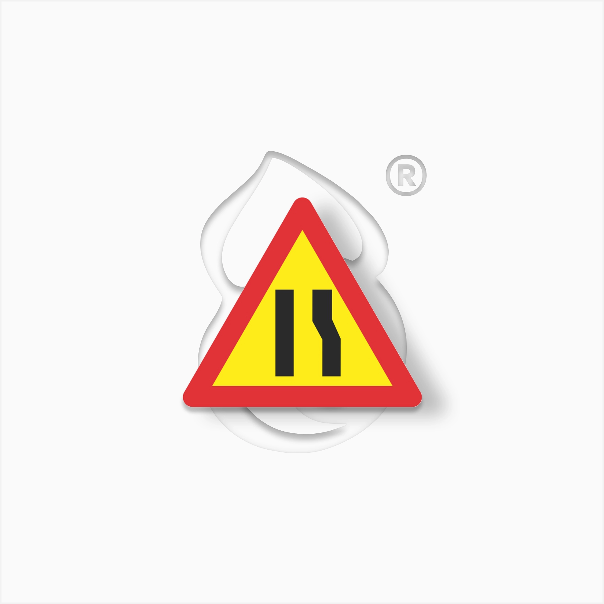 Indicator rutier temporar cu folie reflectorizantă pentru semnalizarea îngustării drumului pe partea dreaptă în zone de lucrări rutiere.