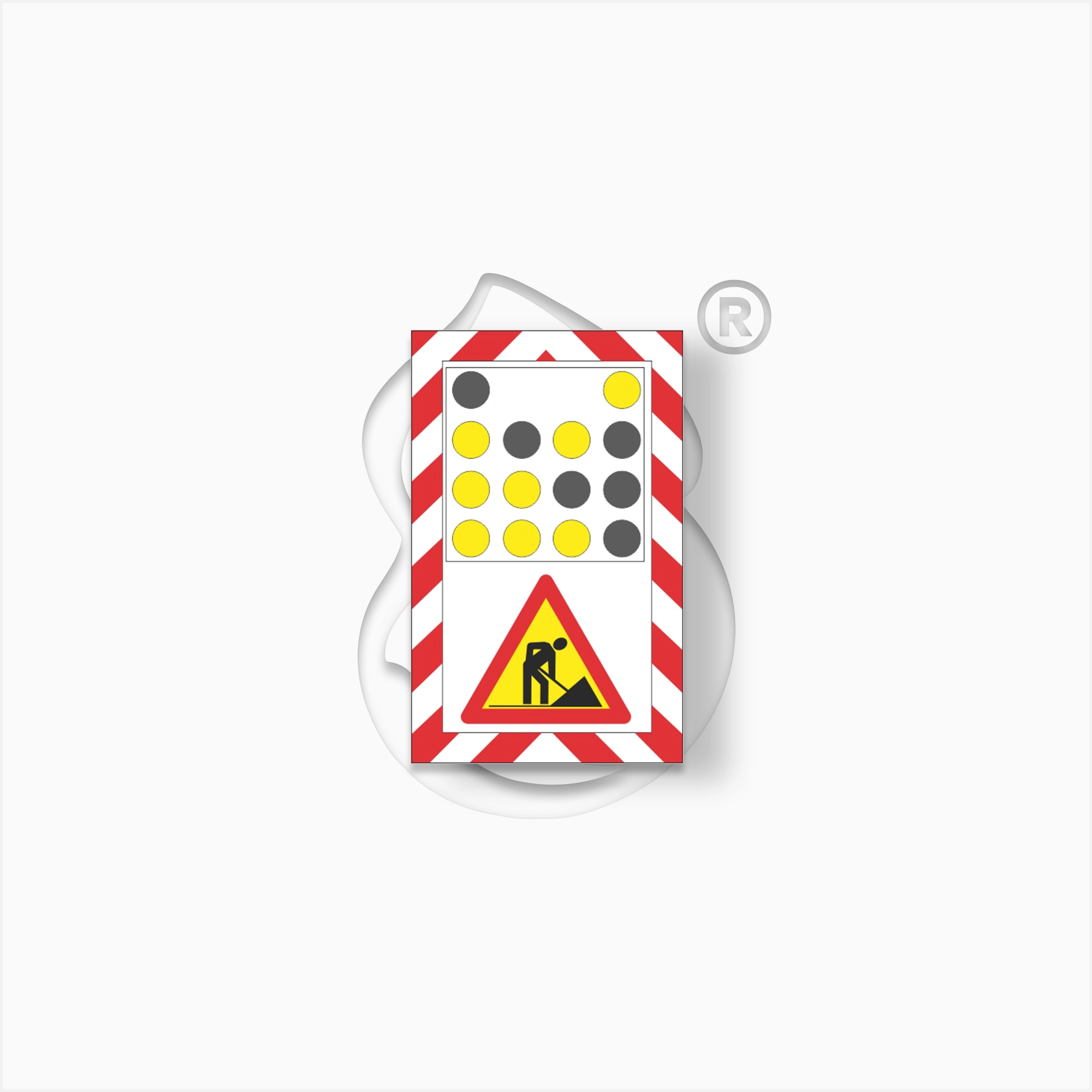 Indicator rutier temporar cu folie reflectorizantă pentru avertizarea asupra utilajelor în deplasare sau în lucru în zone de lucrări rutiere.